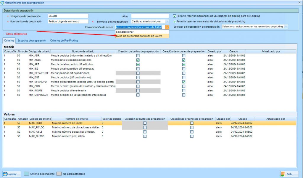 Configuración de pedidos urgentes